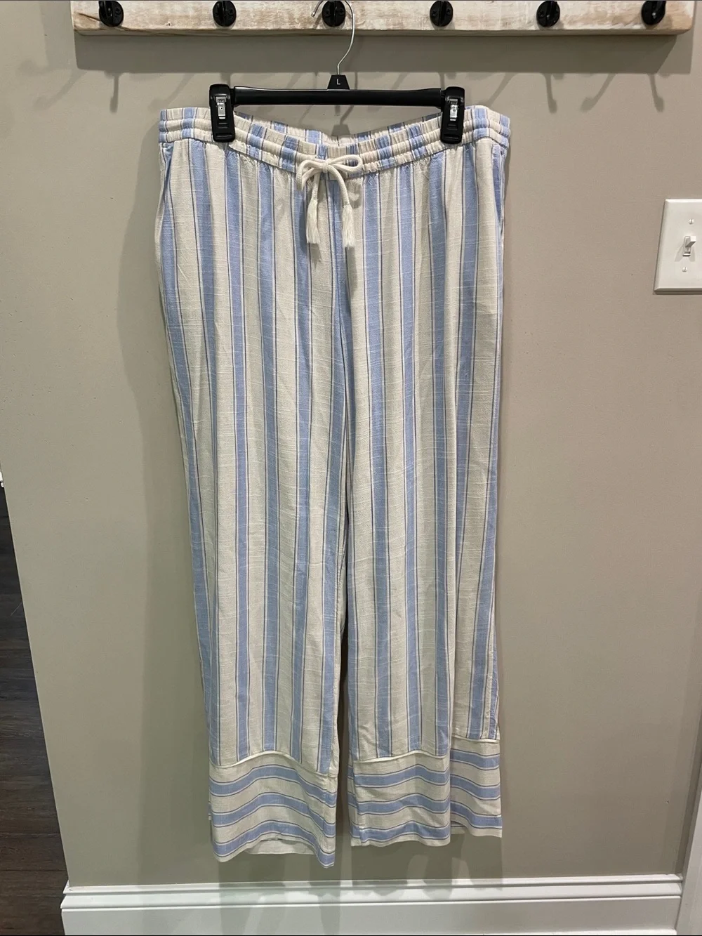 Striped Drawstring Linen-Blend Wide Leg Pants - BRAND NEW WITH TAGS!